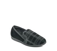 Chums Men's Soft Velour Check Slippers With Elastic Gusset in Black | Size: 9 Chums Black 9