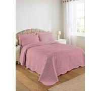 Chums Olivia Quilted Bedspread Set Elegant Floral Medallion Pattern with Scalloped Edges Includes 2 FREE Quilted Pillowshams (one with Single size) Polyester Microfibre Pink Kingsize