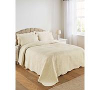 Chums Olivia Quilted Bedspread Set Elegant Floral Medallion Pattern with Scalloped Edges Includes 2 FREE Quilted Pillowshams (one with Single size) Polyester Microfibre Cream Double