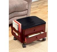 Chums Padded Storage Footstool with Drawers Magazine Rack and Lockable Castors Mahogany