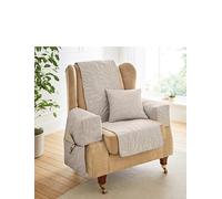 Chums Sofia Quilted Furniture Protector with Leaf Design Stylish Armchair Cover Protects from Spills, Stains & Pet Mishaps Easy Install & Durable Design Taupe One Size