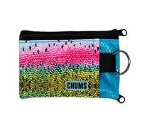 Chums Surfshorts Wallet - Lightweight Slim Wallet with RFID Blocking Card & Clear ID Window - Zippered, Minimalist Wallet w/Key Ring (Rainbow Trout)