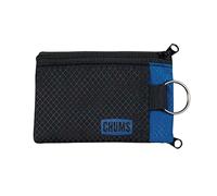 Chums Surfshorts Wallet - Lightweight Zippered Minimalist Wallet with Clear ID Window - Water Resistant with Key Ring (Black/Blue),One-Size,18401127