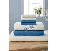 Chums Towels 7 Piece Towel Set - Bath Towel, 2 Hand Towels and 4 Facecloths 100% Cotton Soft & Absorbent Butterfly Towel Bale Denim One Size