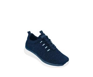 Chums Women's Bungee Lace, Slip On Wide E Fit Knitted Glitter Fabric Trainer in Navy | Size: 3 Chums Navy 3
