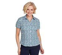 Chums Ladies Crinkle Burnout Print Blouse - Lightweight Short Sleeve Button-Through Top with Embroidered Detail Turquoise 18