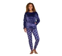 Chums Women's Cute Dog Print Pyjama Set - Soft Fleece Top & Cotton Jersey Cuffed in Navy | Size: 12-14 Chums Navy 12-14