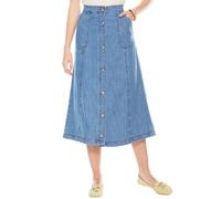 Chums Ladies 100% Denim Button Through Skirt Elasticated Back Waist Panelled Design with Pockets Light Stonewash 24