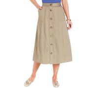 Chums Ladies 100% Denim Button Through Skirt Elasticated Back Waist Panelled Design with Pockets Stone 20 Petite