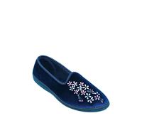 Chums Women's Dr Keller Wide E Fit Embroidered Slippers, Comfortable Floral House in Navy | Size: 5 Chums Navy 5