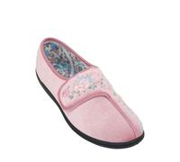 Chums Ladies Dr Keller Wide E Fit Embroidered Touch Fasten Slipper - Soft & Cosy with Floral Lining Pink 3