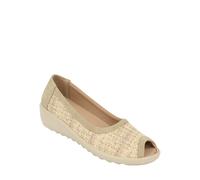 Chums Ladies Wide E Fit Raffia Effect Peep Toe Shoe - 1.5" Wedge & Padded Insole Natural 6