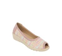 Chums Ladies Wide E Fit Raffia Effect Peep Toe Shoe - 1.5" Wedge & Padded Insole Pink 8