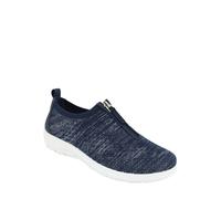 Chums Ladies Wide E Fit Zip Front Marl Knit Fabric Trainer, Flexisole Comfort Shoe with Easy Fastening Navy 6