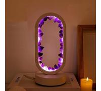 ChumTa Natural Crystal Lamp, Three Light Modes, Adjustable Brightness, USB Port Power Supply (White Oval Dark Amethyst)