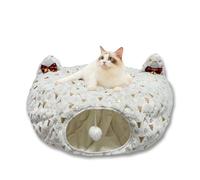 CHUN.F Comfort Cat Donut Tunnel for Christmas Tree - Christmas Themed Cat Tube for Holiday Season - Ultra-Soft Plush Velvet Cute Cat Tree Tunnel Skirt with Ball Toy - Non-Slip Bottom Cat Pillow