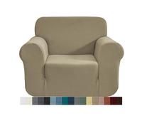 CHUN YI 1 Piece Jacquard Checks Stretch Fabric Couch cover, Stylish Sofa Slipcover For 1 Seater Armchair Couch Durable Furniture Protector(1 Seater,Sand)