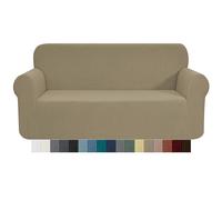 CHUN YI 1 Piece Jacquard Checks Stretch Fabric Couch cover, Stylish Sofa Slipcover For 2 Seater Love Seat Couch Durable Furniture Protector(2 Seater,Sand)