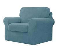 CHUN YI 3 Piece Stretch Sofa Cover, 1 Seater Slipcover with One Separate Cushion and Backrest, Jacquard Spandex Fabric(1 Seater,Smoky Blue)