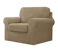 CHUN YI 3 Piece Stretch Sofa Cover, 1 Seater Slipcover with One Separate Cushion and Backrest, Jacquard Spandex Fabric(1 Seater,Sand)