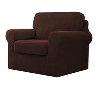 CHUN YI 3 Piece Stretch Sofa Cover, 1 Seater Slipcover with One Separate Cushion and Backrest, Jacquard Spandex Fabric(1 Seater,Chocolate)