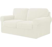 CHUN YI 5 Piece Stretch Sofa Cover, 2 Seater Slipcover with Two Separate Cushions and Backrests, Jacquard Spandex Fabric(2 Seater,Cream)
