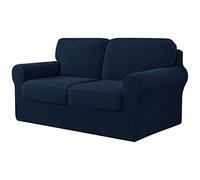 CHUN YI 5 Piece Stretch Sofa Cover, 2 Seater Slipcover with Two Separate Cushions and Backrests, Jacquard Spandex Fabric(2 Seater,Dark Blue)