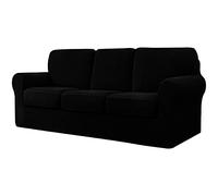 CHUN YI 7 Piece Stretch Sofa Cover, 3 Seater Slipcover with Three Separate Cushions and Backrests, Jacquard Spandex Fabric(3 Seater,Black)