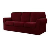 CHUN YI 7 Piece Stretch Sofa Cover, 3 Seater Slipcover with Three Separate Cushions and Backrests, Jacquard Spandex Fabric(3 Seater,Wine)