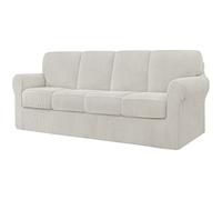 CHUN YI 9 Piece Stretch Sofa Cover, 4 Seater Slipcover with Four Separate Cushions and Backrests, Jacquard Spandex Fabric(4 Seater,Ivory)