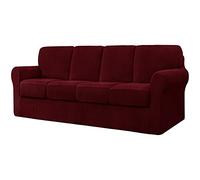 CHUN YI 9 Piece Stretch Sofa Cover, 4 Seater Slipcover with Four Separate Cushions and Backrests, Jacquard Spandex Fabric(4 Seater,Wine)
