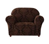 CHUN YI Floral Jacquard Sofa Cover Stretch 1 seater Sofa Slipcover for Living Room, Durable Spandex Fabric Furniture Protector (Chair, Chocolate)