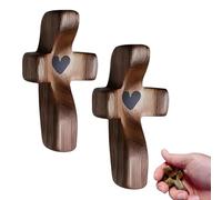 ChunBin 2 Pcs Handcrafted Wooden Cross My Heart,Stress Re/lief Pocket Cross for Adult,Cross Fid/get Wood,Small Cross My Heart Wooden Cro/ss Handheld,Christian Wo/oden Crossess,Portable,Smooth Touch