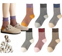 CHUNFO Womens Strip Ankle Socks Cute Athlete Ribbed Colorful Slouch Crew Cotton Casual Sock Size5-10.5, 6pack,black,blue,purple,grey,red,brown, One Size