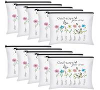 Chunful 10 Pieces Inspirational Canvas Makeup Bags for Women Graduation Gift Rainbow Canvas Cosmetic Bags Bulk with Zipper Friendship Gift Travel Toiletry Pouch, White, Religion