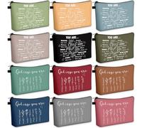 Chunful 12 Pcs Inspirational Christian Gifts Religious Makeup Bags Bulk for Women Bible Verse Flower Cosmetic Bag Mother's Day Gift for Church Ladies Student Office, 7.48 x 4.72 Inch, Multicolor