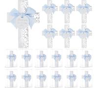 Chunful 12 Sets Epoxy Cross Magnet Baptism Favors for Guest First Communion Cross Magnet with Tag for Baptism Christening Family Gathering Baby Shower Souvenir(Thank You for Celebrating with Us,Blue)