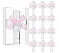 Chunful 12 Sets Epoxy Cross Magnet Baptism Favors for Guest First Communion Magnet with Tag for Christening Baby Shower Souvenir(Thank You for Celebrating with Us,Silver Cross with Pink Bow)