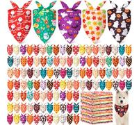 Chunful 120 Pcs Holiday Dog Bandanas for Fall Thanksgiving Halloween Christmas with Maple Leaf Pumpkin Ghost Snowman Pattern Adjustable Triangle Pet Scarf for Small Medium Large (25.6x17.7x17.7 in)