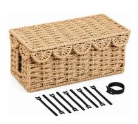 Chunful 13 Inch Scalloped Cable Management Box, Rattan-Style Woven Cord Organizer Box with 2 Open Slots, Decorative Cord Hider for Power Strip, Router, USB Hub, Computer, TV and Desk Wires