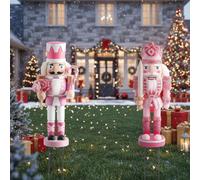 Chunful 2 Pack Christmas Metal Yard Stakes 3D Gingerbread Man Nutcracker Christmas Yard Sign Decorations for Xmas Winter Outdoor Home Lawn Garden Pathway Holiday Party Decorations (Pink Nutcracker)