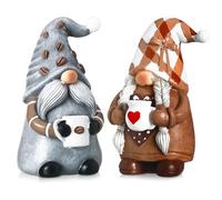 Chunful 2 Pack Coffee Gnomes Coffee Bar Decor Accessories Christmas Swedish Tomte Gnomes Resin Gnome Figurines Tiered Tray Collectible Tabletop Kitchen Decorations for Home Kitchen Farmhouse Office