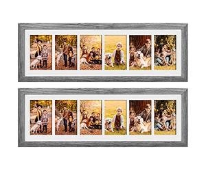 Chunful 2 Pcs 28.4 x 9.5 Inch Rectangular Horizontal Wall Collage Picture Frame 6 Opening Multi Photo Frame Acrylic Screen Gray