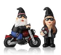 Chunful 2 Pcs Biker Gnomes Coffee Riding Motorcycle Christmas Swedish Tomte Gnomes Resin Figurines Tiered Tray Collectible Tabletop Decor for Home Farmhouse Office Decor (Biker Gnome)