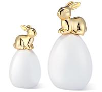 Chunful 2 Pcs Easter Ceramic Bunny Figurines Gold Sitting Bunnies on White Easter Eggs Decorations Porcelain Bunny Figurines Home Decor Rabbit Statues for Table Centerpieces Mantel Tray Gifts