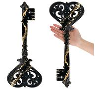 Chunful 2 Pcs Keys Wall Decor Large Skeleton Key Sign Vintage Antique Wooden Wall Art Farmhouse Wall Sign for Bedroom(13.78 x 5.91 Inch,Black, Gold)