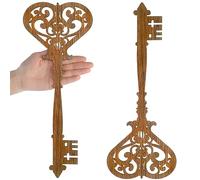 Chunful 2 Pcs Keys Wall Decor Large Skeleton Key Sign Vintage Antique Wooden Wall Art Farmhouse Wall Sign for Bedroom(13.78 x 5.91 Inch,Brown)