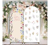 Chunful 2 Pcs Love in Bloom Bridal Shower Decorations 2-Sided Round Top Cute Wildflower Backdrop Arch Cover for Wedding Bridal Bride-to-be Engagement Wedding Party Supplies(Pink)
