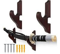 Chunful 2 Pcs Sword Wall Mount Sword Holder Katana Stand 1 Tier Hanger Adjustable Wooden Mounts for Samurai(5.91 x 2.76 x 1.38 Inches,Reddish Brown)
