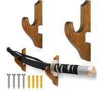 Chunful 2 Pcs Sword Wall Mount Sword Holder Katana Stand 1 Tier Katana Wall Mount Adjustable Hanger Display Wooden Samurai Mounts for Wall Weapon Hanger for Samurai (Brown)